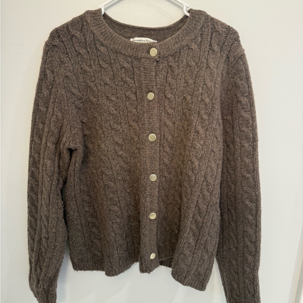 Abercrombie & Fitch Brown Cable Knit Button-Up Sweater
